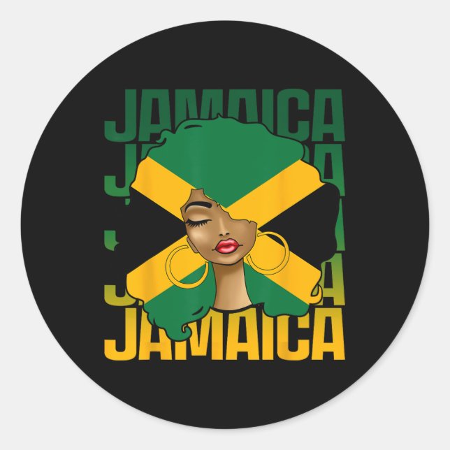 Black Woman Girl Happy Independence Day Jamaica  Classic Round Sticker (Front)