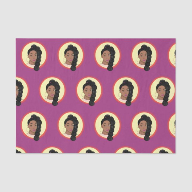 Black Woman, Glowing Beauty, Puff Ponytail, Pink Tissue Paper (Front)