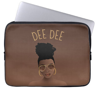 Black Woman, Gold Shades & High Bun, Brown Laptop  Sleeve