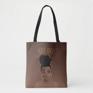 Black Woman, Gold Shades & High Bun, Brown Tote Bag
