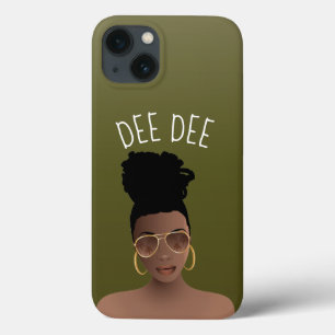 Black Woman, Gold Shades & High Bun, Olive Green iPhone 13 Case