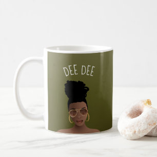 Black Woman, Gold Shades & High Bun, Olive Green Coffee Mug