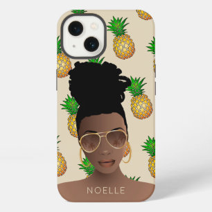 Black Woman, Gold Shades, Pineapple Pattern, Beige iPhone 13 Case