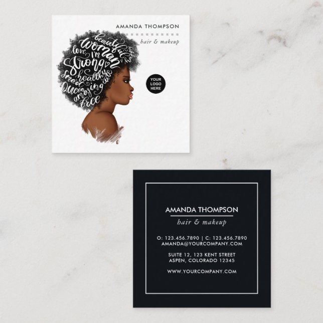 Black Woman Hair Stylist Square Business Card (Front/Back)