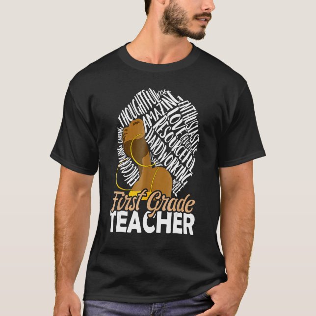 Black Woman History Month First Grade Teacher Mela T-Shirt (Front)