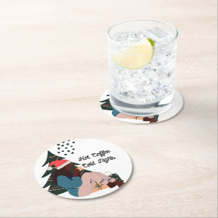 Black Woman Illustrated Christmas Round Paper Coaster