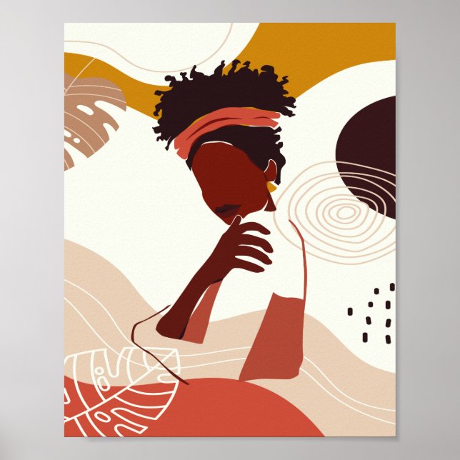 Black Woman Illustration Art, Portrait Print (Front)