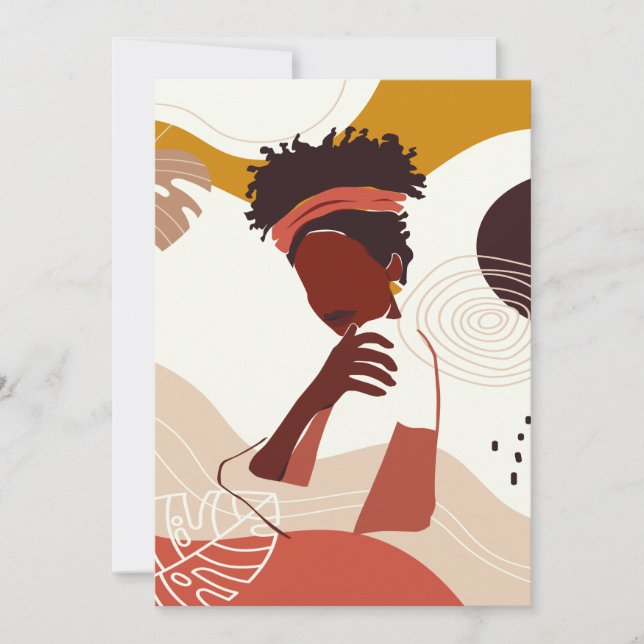 Black Woman Illustration Art, Portrait Print Invitation (Front)