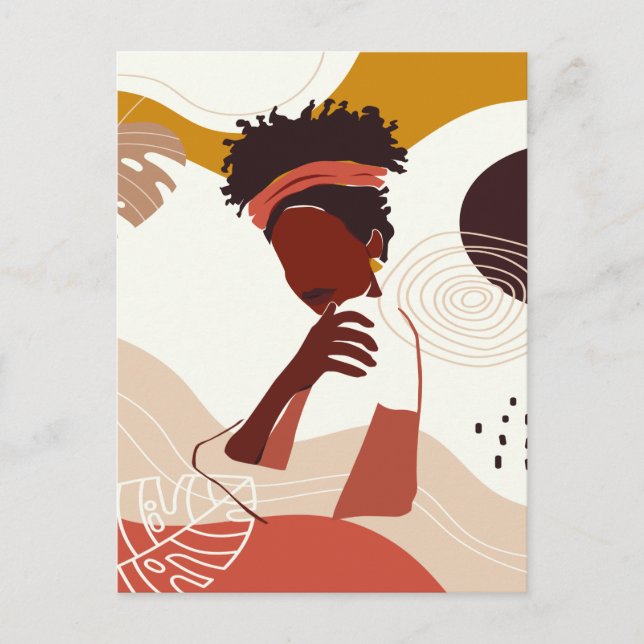 Black Woman Illustration Art, Portrait Print Postcard (Front)