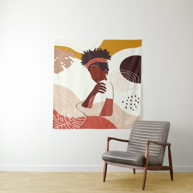 Black Woman Illustration Art, Portrait Print T-Shi Tapestry (In Situ)