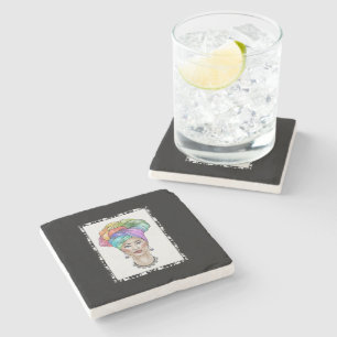 Black Woman in a Colourful Turban Stone Coaster