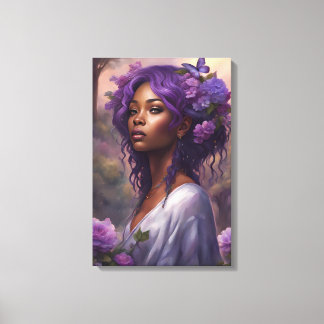 Black Woman in a Purple Flower Garden Canvas Print