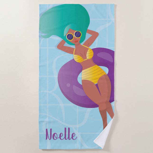Black Woman in Lounging in Pool Beach Towel (Front)