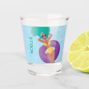 Black Woman in Lounging in Pool Shot Glass