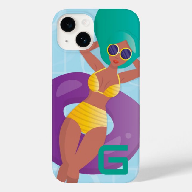 Black Woman in Lounging in Pool, Your Initial Case-Mate iPhone Case (Back)