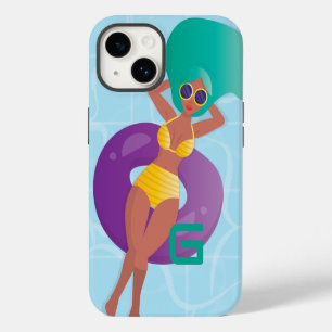 Black Woman in Lounging in Pool, Your Initial iPhone 14 Case