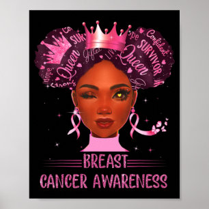 Black Woman In October We Wear Pink Breast Cancer  Poster