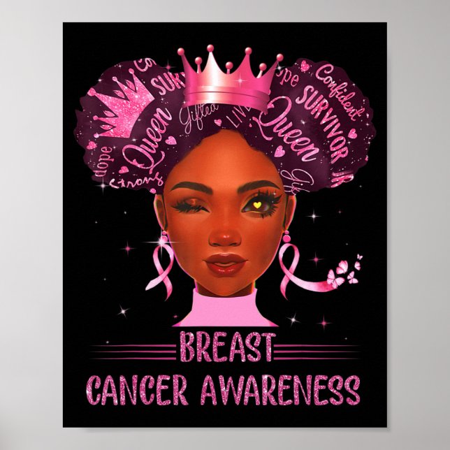 Black Woman In October We Wear Pink Breast Cancer  Poster (Front)