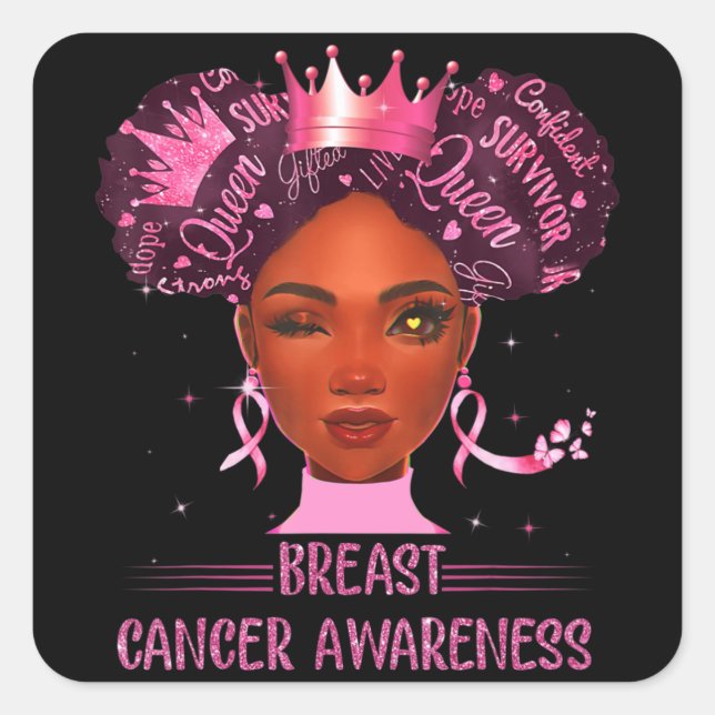 Black Woman In October We Wear Pink Breast Cancer  Square Sticker (Front)