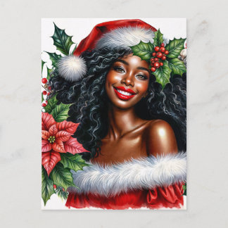 Black Woman In Santa Hat Christmas Postcard