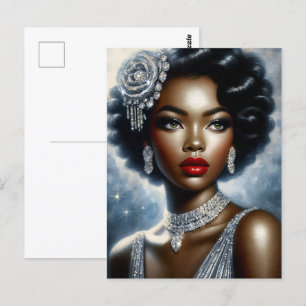 Black Woman In Silver Glamour Portrait Postcard