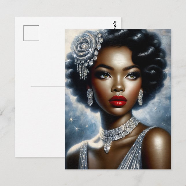 Black Woman In Silver Glamour Portrait Postcard (Front/Back)