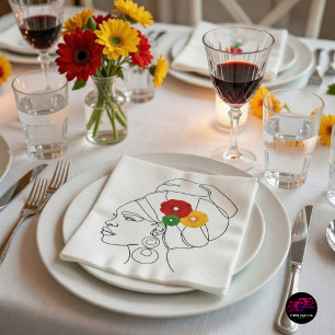 Black Woman Line Art Head Wrap Flowers Napkin