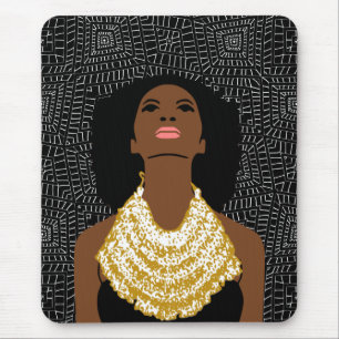 Black Woman Looking Up Tribal Necklace Mouse Mat