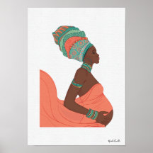 Black Woman Maternity Illustrated Wall Art