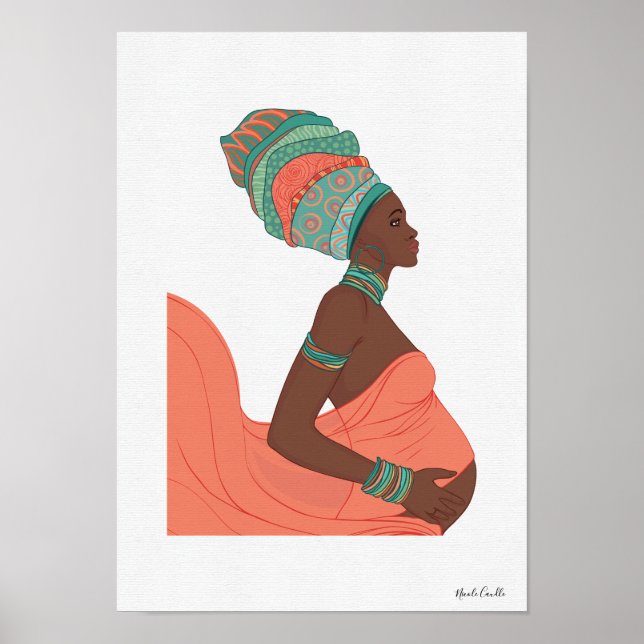 Black Woman Maternity Illustrated Wall Art (Front)