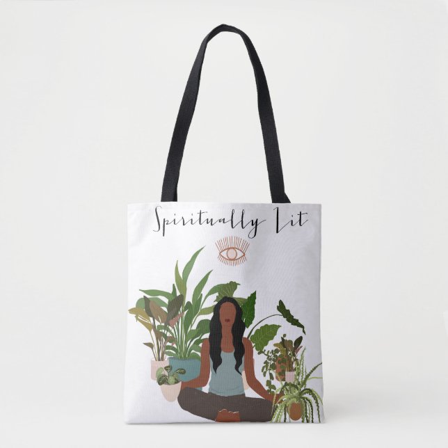 Black Woman Meditating Tote Bag (Front)