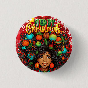 Black Woman Melanin Christmas Afro Natural Queen 3 Cm Round Badge