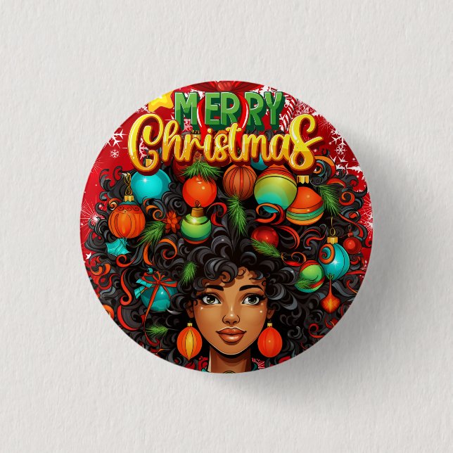 Black Woman Melanin Christmas Afro Natural Queen 3 Cm Round Badge (Front)