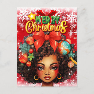 Black Woman Melanin Christmas Tree Xmas Ornaments Holiday Postcard