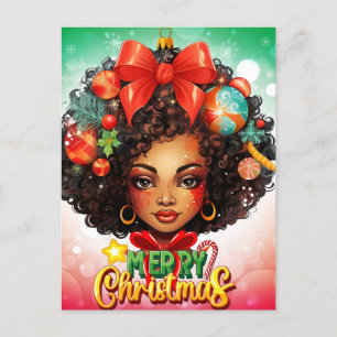 Black Woman Melanin Christmas Tree Xmas Ornaments Holiday Postcard