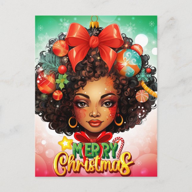 Black Woman Melanin Christmas Tree Xmas Ornaments Holiday Postcard (Front)