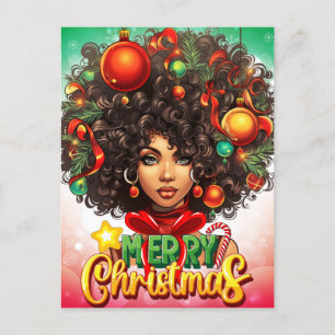 Black Woman Melanin Christmas Tree Xmas Ornaments Postcard