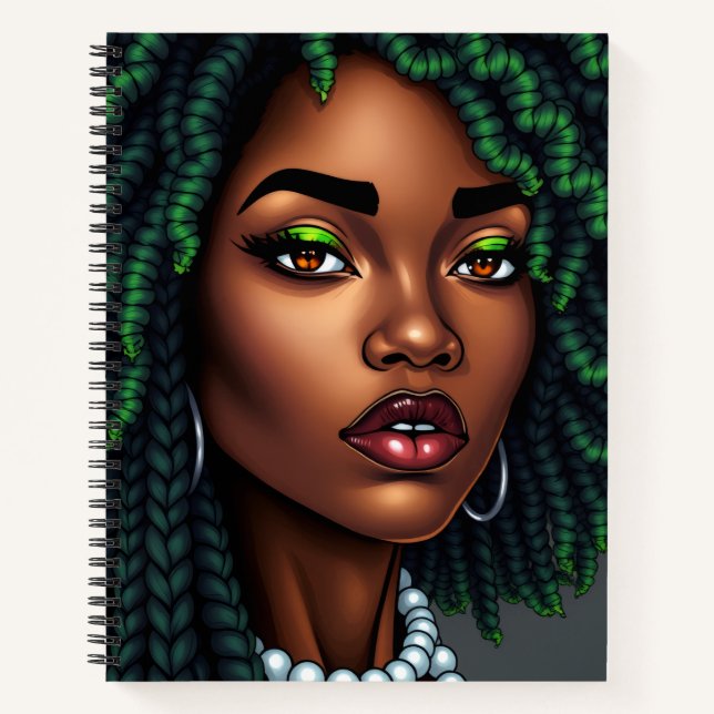 black woman melanin sista green money envy queen notebook (Front)