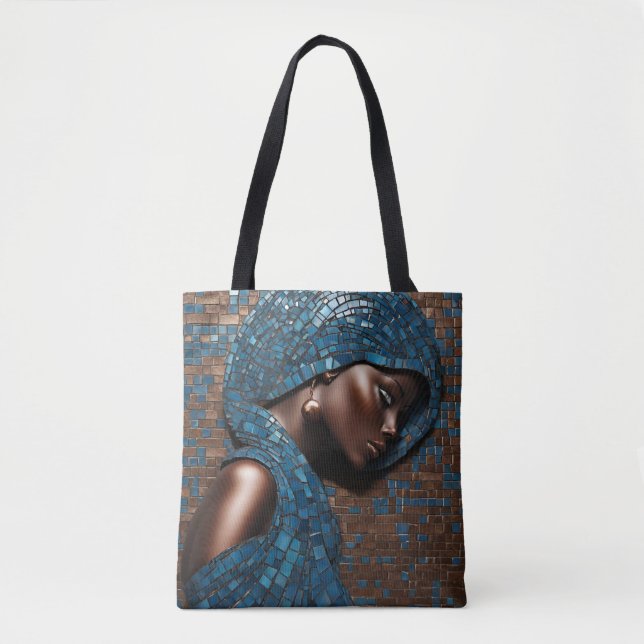 Black Woman Mosiac Blue Copper Tote (Front)