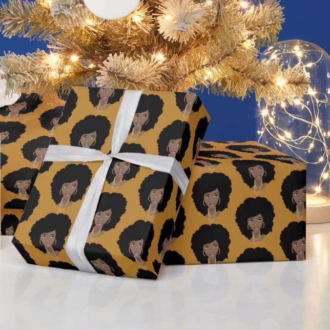 Black Woman, Natural Hair, Mustard Yellow Wrapping Paper (Holidays)