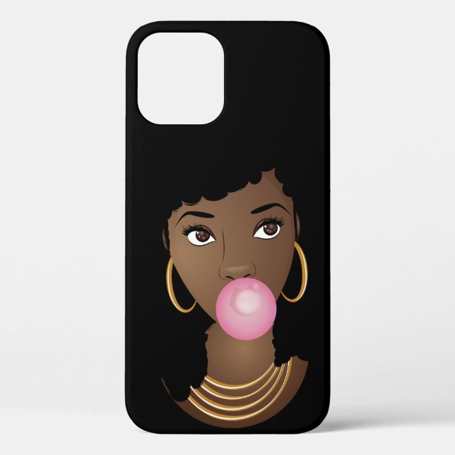 Black Woman, Natural Hair, Popping Pink Bubblegum Case-Mate iPhone Case (Back)