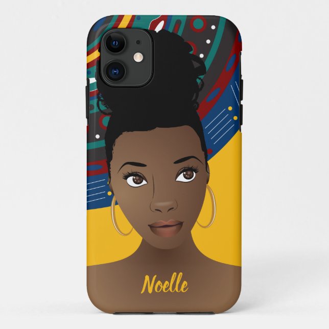 Black Woman, Natural Hair, Tribal Pattern, Gold Case-Mate iPhone Case (Back)