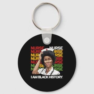 Black Woman Nurse Afro Retro Black History Month W Key Ring