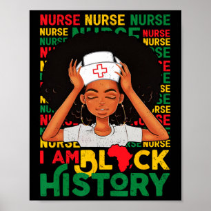 Black Woman Nurse Afro Retro Black History Month W Poster
