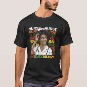 Black Woman Nurse Afro Retro Black History Month W T-Shirt
