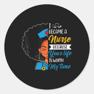 Black Woman Nurse Afro Retro Cool Black History Mo Classic Round Sticker