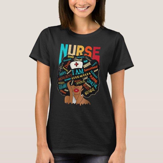 Black Woman Nurse Afro Retro Cool Black History Mo T-Shirt (Front)