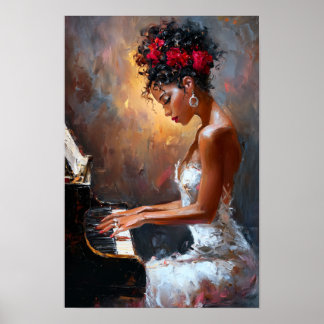 Black Woman Pianist Wall Art | Modern Afrocentric