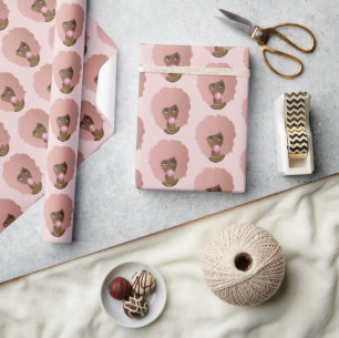 Black Woman, Pink Afro, Pink Bubblegum, Pink Wrapping Paper
