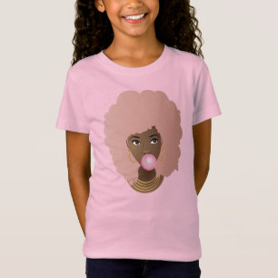 Black Woman, Pink Afro, Popping Pink Bubble Gum T-Shirt